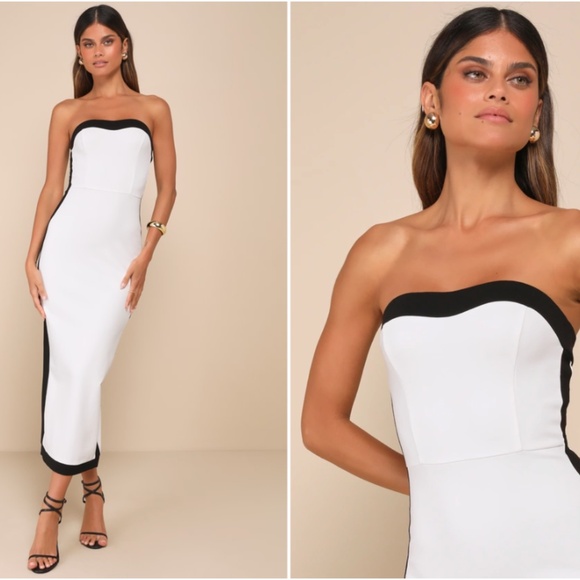 LULU's Prom Wedding Elegant Sexy Sophisticated Slimming Strapless Midi Dress - Picture 1 of 5